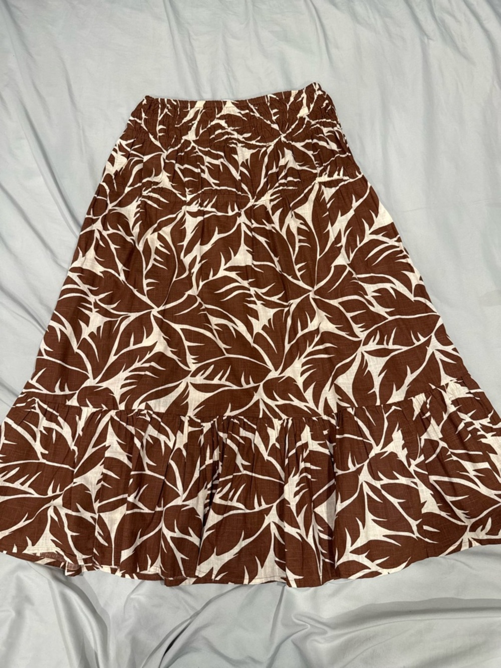 Roxy Brown and White Leaf-Print Maxi Skirt